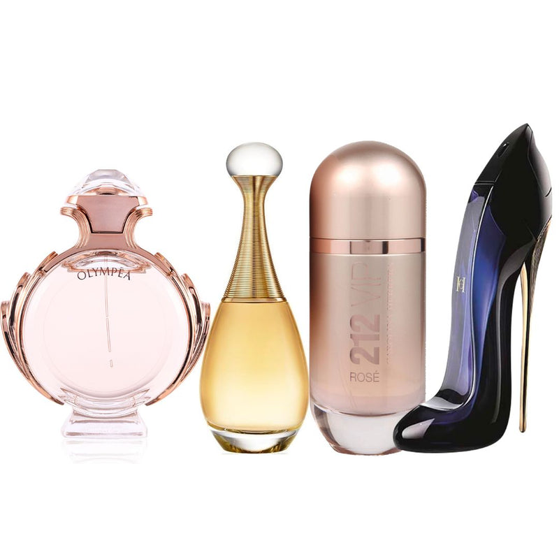 SET 4 PERFUMES - OLYMPYA+JADOR+212ROSE+GOODGIRL